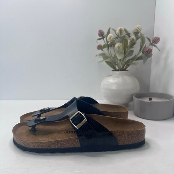 NEW Birkenstock Gizeh Patent Birko Flor Sandal Black Men 10/EU43 NWOB Narrow Fit - Picture 1 of 9